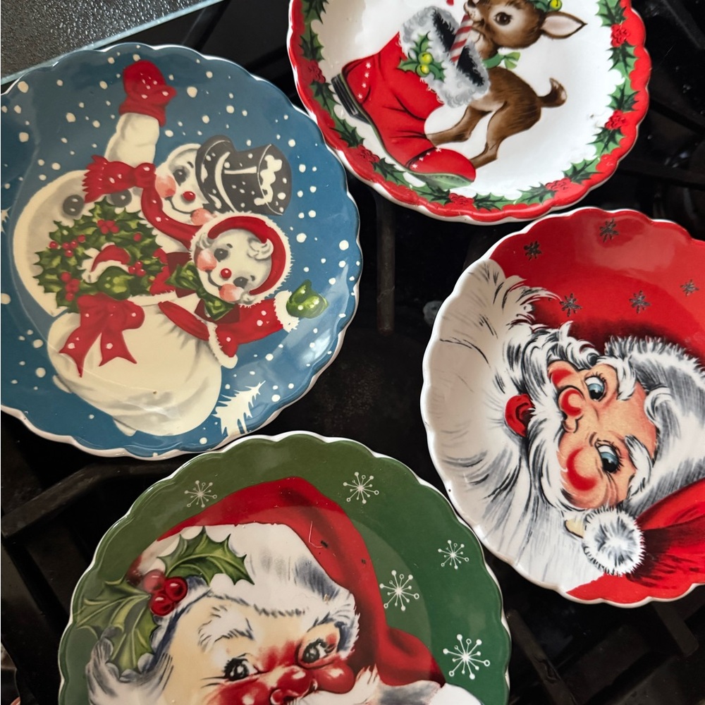 Festive Holiday Plate Set with Santa and Snowman Designs
